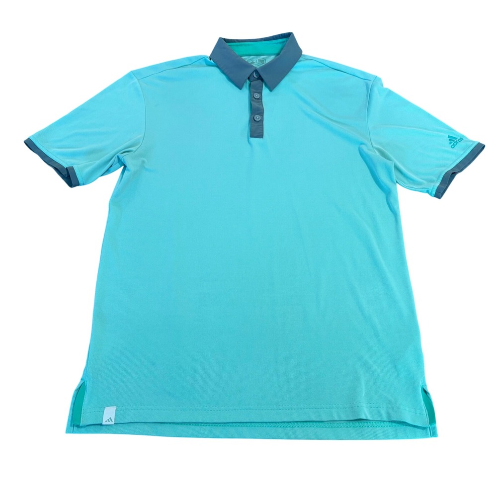 Adidas Climacool Golf Polo Shirt Mens Small Aqua Blue Grey Trim Short Sleeve